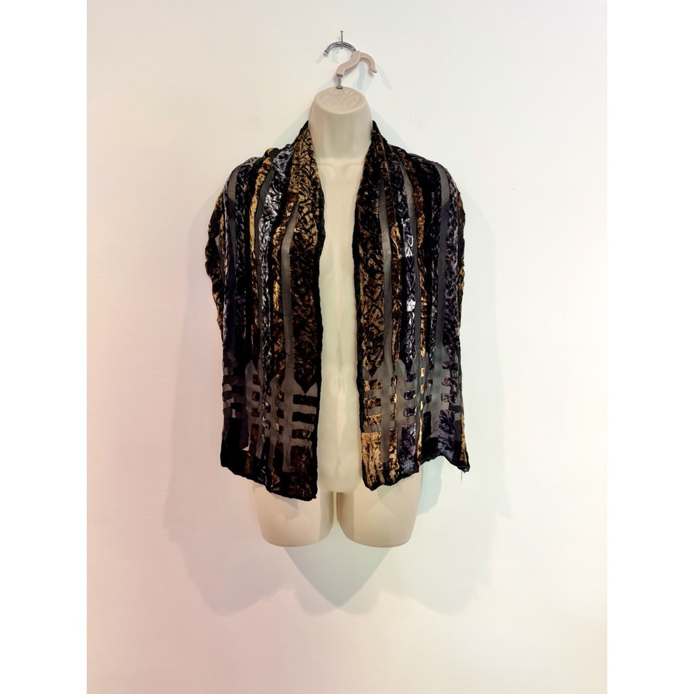 Pure Silk Velvet Burnout Black Shawl Scarf Pashmina Rave Festival Whimsigoth